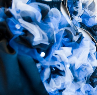 Blue material and clothing