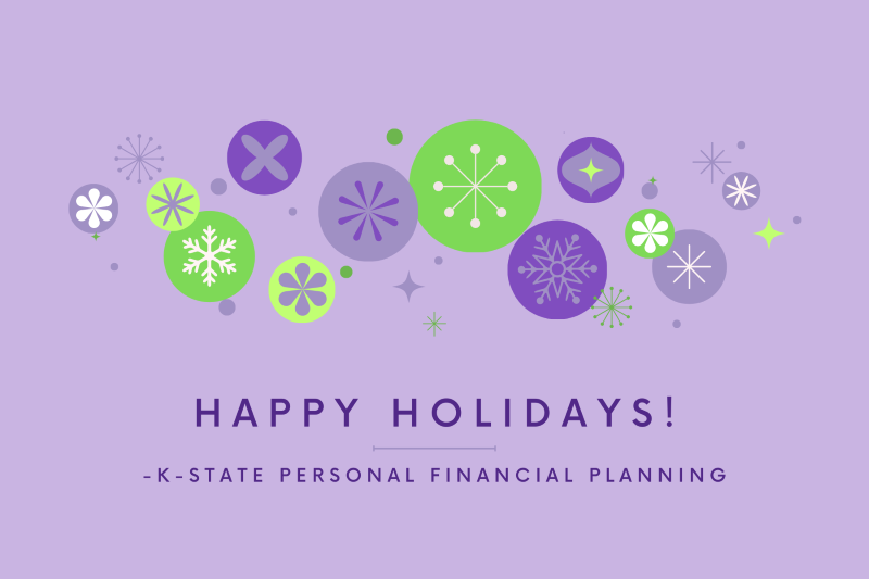 Holiday Greetings with abstract ornament floating above the greeting