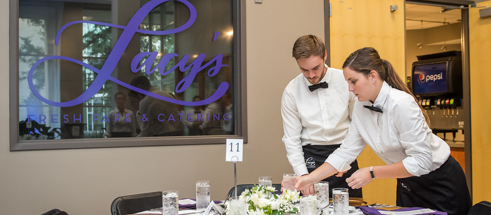 Setting a banquet table