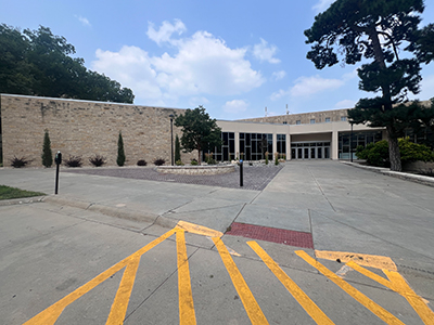 New landscaping at Justin Hall entrance